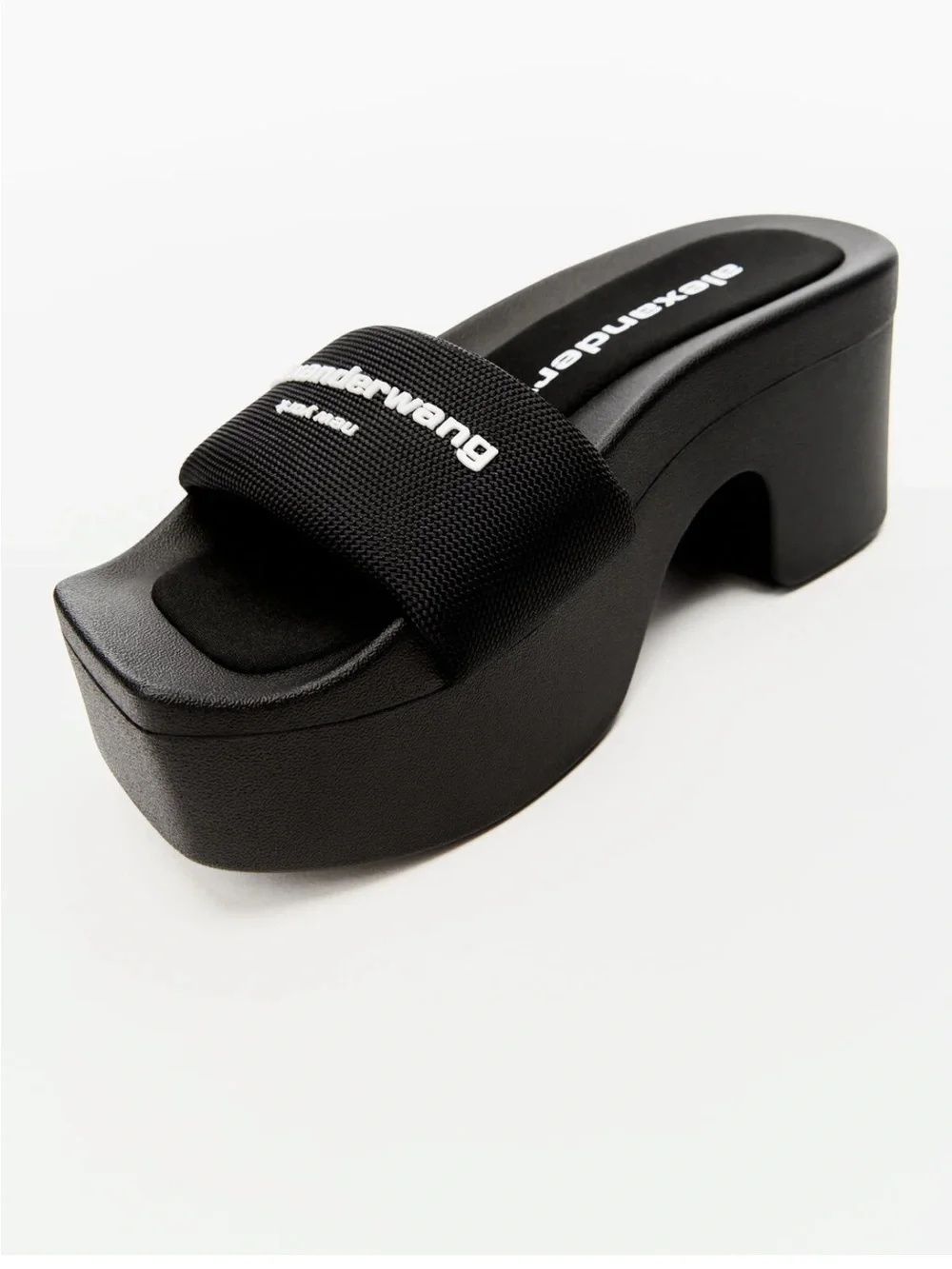 Alexander Wang Black Platform Slide with Logo Strap